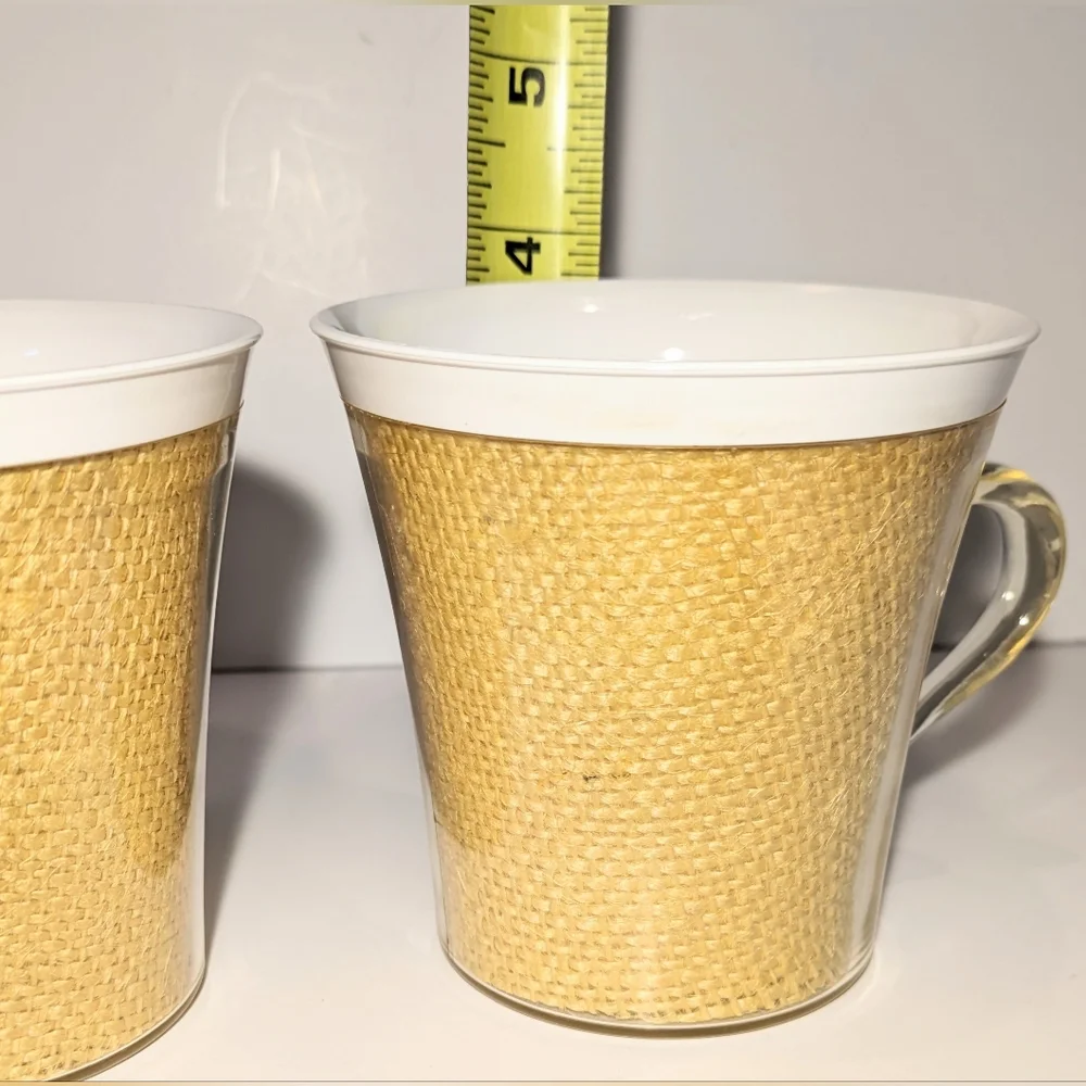 Vintage Raffiaware/Thermoware Cups/Mugs - Set of 2 with White Inside